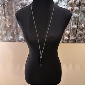 ⭐️Silvertone Chain Necklace with Black Beaded Tassel